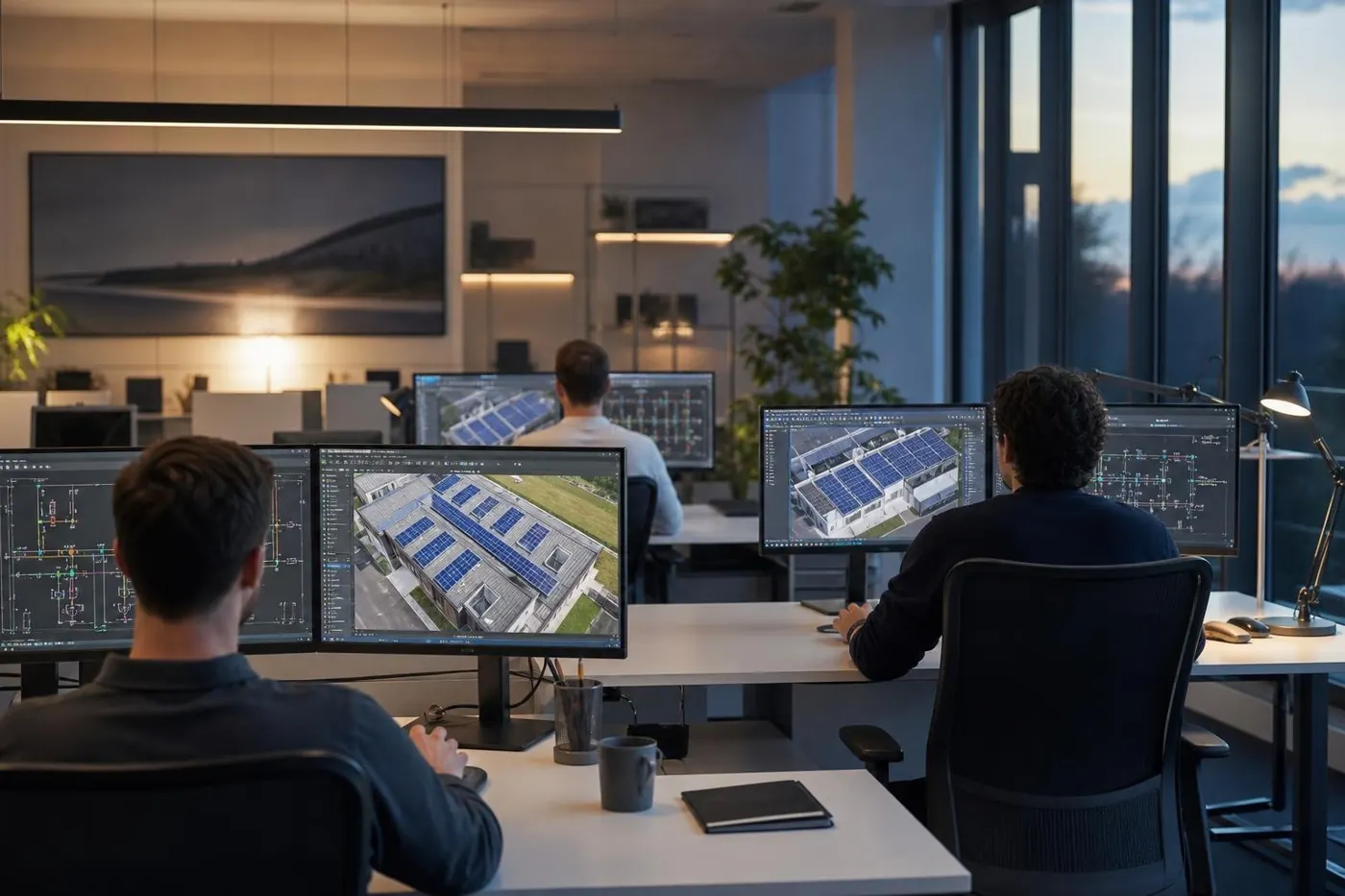 Design team working on solar layouts